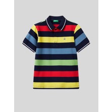 United Colors Of Benetton Erkek Çocuk Koyu Renkli Mix Çizgili Logo Işlemeli T-Shirt