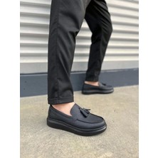 JY154 Blaze Bağcıksız Püsküllü Cilt Erkek Günlük Spor Klasik Ayakkabı Cst - Siyah