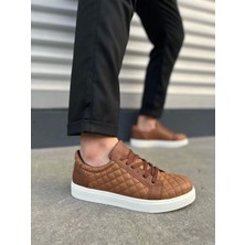 JY166 Prestige Bağcıklı Cilt Kapitone Desenli Erkek Günlük Sneaker Ayakkabı Cbt - Taba