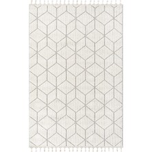 Cool Halı Bress 1407 Beyaz Hav Toz Vermez Hasır Dokulu Bukle Örgü Modern Desen Halı