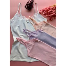 Pure Belle 4 Lü Dantelli Pamuklu V Yaka Kadın Atlet Şıklık ve Konforun Zarif Buluşması