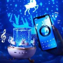 Projektör Gece Lambası Dönen Çocuklar Için Eğitici Bluetooth Hoparlör Gezengen Ay Yıldz Işıklı Masal