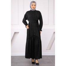 İmaj Butik Siyah Eteği Büzgülü Beli Kuşaklı Linda Elbise