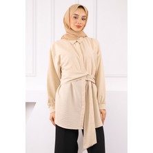 İmaj Butik Bej Kuşak Detaylı Bürümcük Gömlek