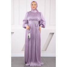 İmaj Butik Lila Piliseli Taşlı Şifon Abiye