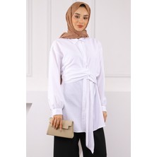 İmaj Butik Ekru Kuşak Detaylı Bürümcük Gömlek