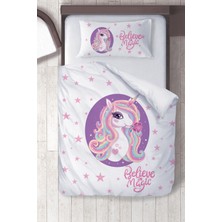 instababyrooms Pamuklu Mikro Saten Beyaz Unicorn Çocuk Odası Çocuk Çarşafsız Nevresim Takımı