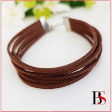 Kahverengi Süet Çok Sıralı Kadın Bileklik