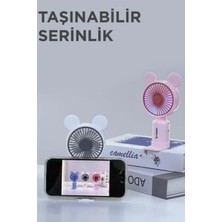 Mini Taşınabilir Fan Vantilatör Şarjlı Ledli Ayıcık Kulaklı 2 Kademeli Klima Soğutucu