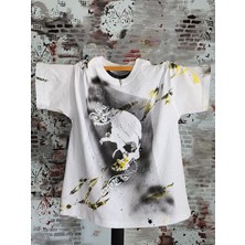 Tiwo Dijital Kurukafa1 El Boyaması Standart Beyaz T-Shirt