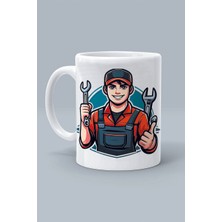 Tamirci Usta Adam Karikatür Tasarım Baskılı Beyaz Klasik Kupa Bardak