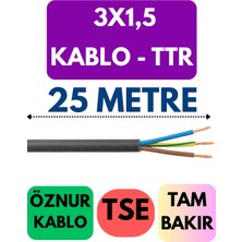 Öznur 3x1,5 Ttr Kablo Metre Seçenekli (Siyah)