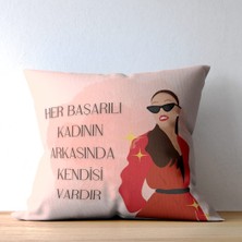 Başarılı Kadın Dijjital Baskı Modern Kırlent Kılıfı 43 x 43