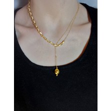 Crystal Atelier Altın Kaplama İnci Sallantılı Zincir Kolye, Asansörlü Ayarlanabilir Altın İnci Kolye, İnci Kolye, İncili Kolye, Barok İnci Kolye, Choker İnci Kolye, Kadın İnci Kolye, Zincir Kolye