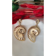 Salyangoz Iki Parça Metal Gold Küpe