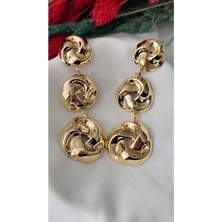 Üçlü Girdap Halka Metal Gold Küpe