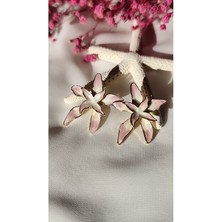 Lotus Çiçek Metal Gold Pembe Küpe