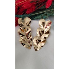 Üç Kalp Sarkıt Metal Gold Küpe