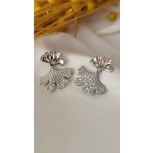 Zirkon Taşlı Yaprak Silver Küpe