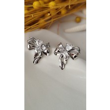 Zirkon Taşlı Kalp Fiyonk Silver Küpe