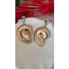 Salyangoz Iki Parça Metal Gold Silver Küpe