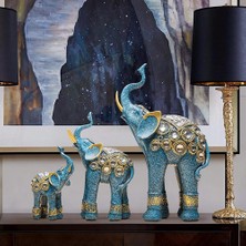 Elifeshop Lüks Özel Işlemeli 3lü Aile Fil Biblo Dekoratif Ürün Ev Ofis Yeni Yıl Hediyesi Konsol Vitrin Süsü