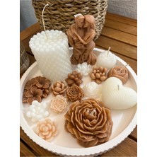 "ahenkli Buluşma" 16'lı Kahve Beyaz Mum Koleksiyonu (20CM Tabak)