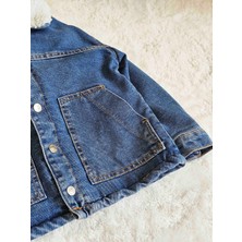 Için Kürklü Kot Mont Unisex Erkek, Kız Çocuk Kot Ceket