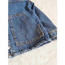 Için Kürklü Kot Mont Unisex Erkek, Kız Çocuk Kot Ceket
