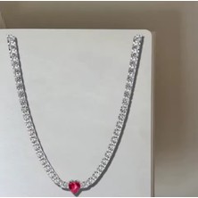 Zirkon Taşlı Hale Kalp Choker Kırmızı Kalp Detaylı Minimal 925 Ayar Gümüş