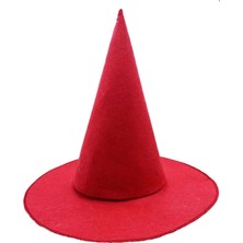 Kırmızı Renk Keçe Cadı Şapkası Yetişkin Çocuk Uyumlu 35 x 38  cm