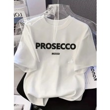 Passense Baskılı Oversize Bisiklet Yaka T-Shirt - Beyaz