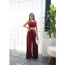 Gıronda Keten Gi̇peli̇ Crop ve Pantolon Iki̇li̇ Takim