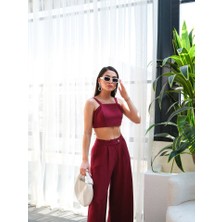 Gıronda Keten Gi̇peli̇ Crop ve Pantolon Iki̇li̇ Takim