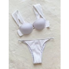 Beyaz Kalın Askı Detaylı Bikini Takımı