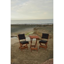 Ahşap 2 1 Bistro ( Siyah ) Bahçe Balkon Mutfak Tipi Katlanır Masa-Sandalye Takımı