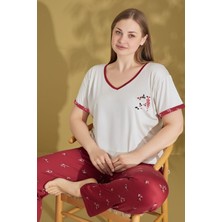 Kadın Düğmesiz V Yaka Yazlık Pamuk Likra Büyük Beden Kısa Kol Pijama Takımı