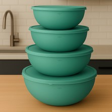 4'lü Büyük Boy Saklama Kabı Seti – Yumuşak Kapaklı Hamur Leğeni & Un ve Erzak Saklama Kabı - Kaseler