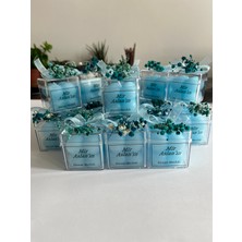 OptiMuM Tasarım Sünnet Mevlit Baby Shower Için Hediyelik Mavi Renk Mika Kutu Mum 10'lu