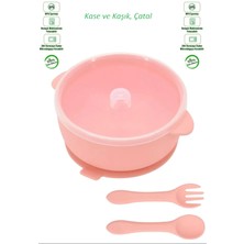 Gülümse Bebek Silikon Beslenme Seti Silikon Vakumlu Kapaklı Mama Kasesi , Silikon Önlük, Çatal ve Kaşık