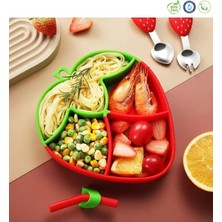 Silikon Vakumlu Mama Tabağı, Silikon Saplı Çelik Uçlu Çatal ve Kaşık