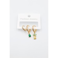 3'lü Ananas Küpe - Altın