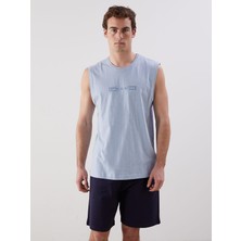 Lc Waıkıkı  Bisiklet Yaka Baskılı Penye Erkek Pijama Üst  (S5)