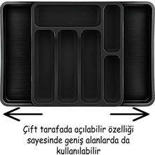 Siyah Ayarlanabilir Çift Taraflı Çekmece Içi Uzayabilen Kaşıklık Çatal Bıçaklık  Düzenleyici Kepçelik