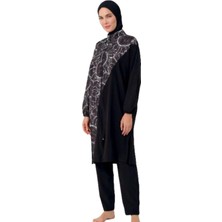  3018 Kadın Desenli Tam Tesettür Maye Sıyah Gümüş Spurcu Likralı