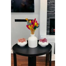 Kuru Çiçek Için Pampas Çizgili Vazo ve Ikili Lotus Çiçeği Mumluk Set (3 Parça) Dekoratif Çizgili Vazo ve Lotus Mumluk, One Size