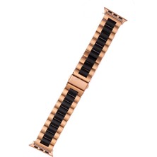 Quse  Paslanmaz Çelik Üç Bakla Metal Kordon, Apple Watch Series SE/11/10/9/8/7/6/5/4/3 ile Uyumlu, 46MM/45MM/44MM, Rose Gold&siyah