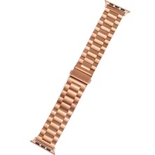 Quse  Paslanmaz Çelik Üç Bakla Metal Kordon, Apple Watch Series SE/11/10/9/8/7/6/5/4/3 ile Uyumlu, 46MM/45MM/44MM, Rose Gold