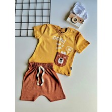 Erkek Bebek Ayıcıklı Şortlu Takım Hardal Kiremit