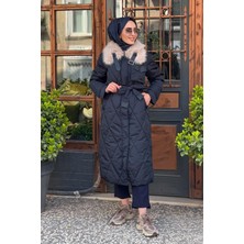 Kayra Baklava Desen Suni Kürklü Mont KA-A24-27306 Lacivert